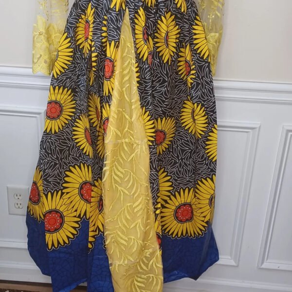 Elegant Long African Print Maxi Floral Dress with Long Sleeves