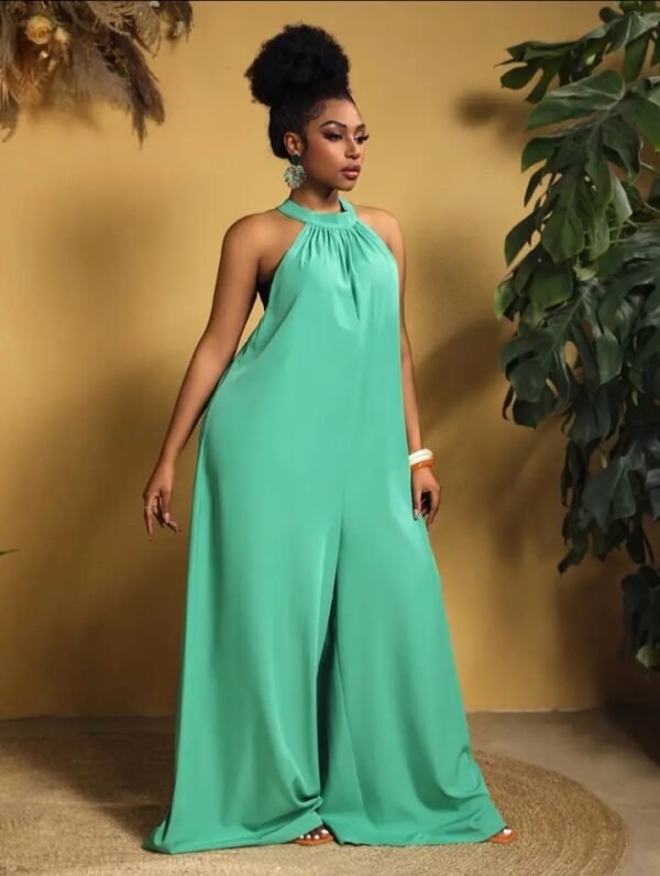 Plus size Solid Color Halter Jumpsuit, Casual Sleeveless. Wide Leg Jumpsuit for Summer Women's plus Size clothing