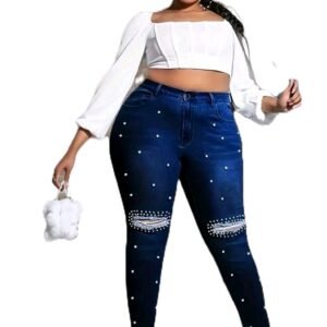 Women’s plus size high waist faux pearl embellished