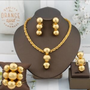 Luxury Gold jewelry set, Nine Beads cuffs bracelet, Earrings and Necklace