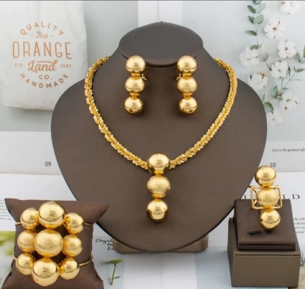 Luxury Gold jewelry set, Nine Beads cuffs bracelet, Earrings and Necklace